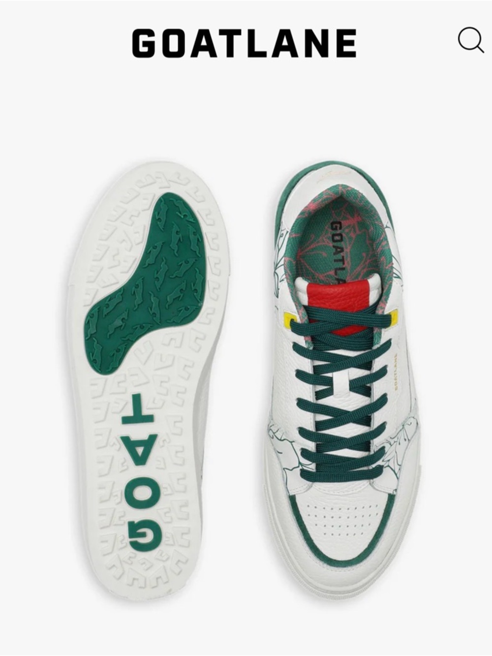 GOATLANE Limited Masters Edition Men’s White Sneakers with Green & Red Accents